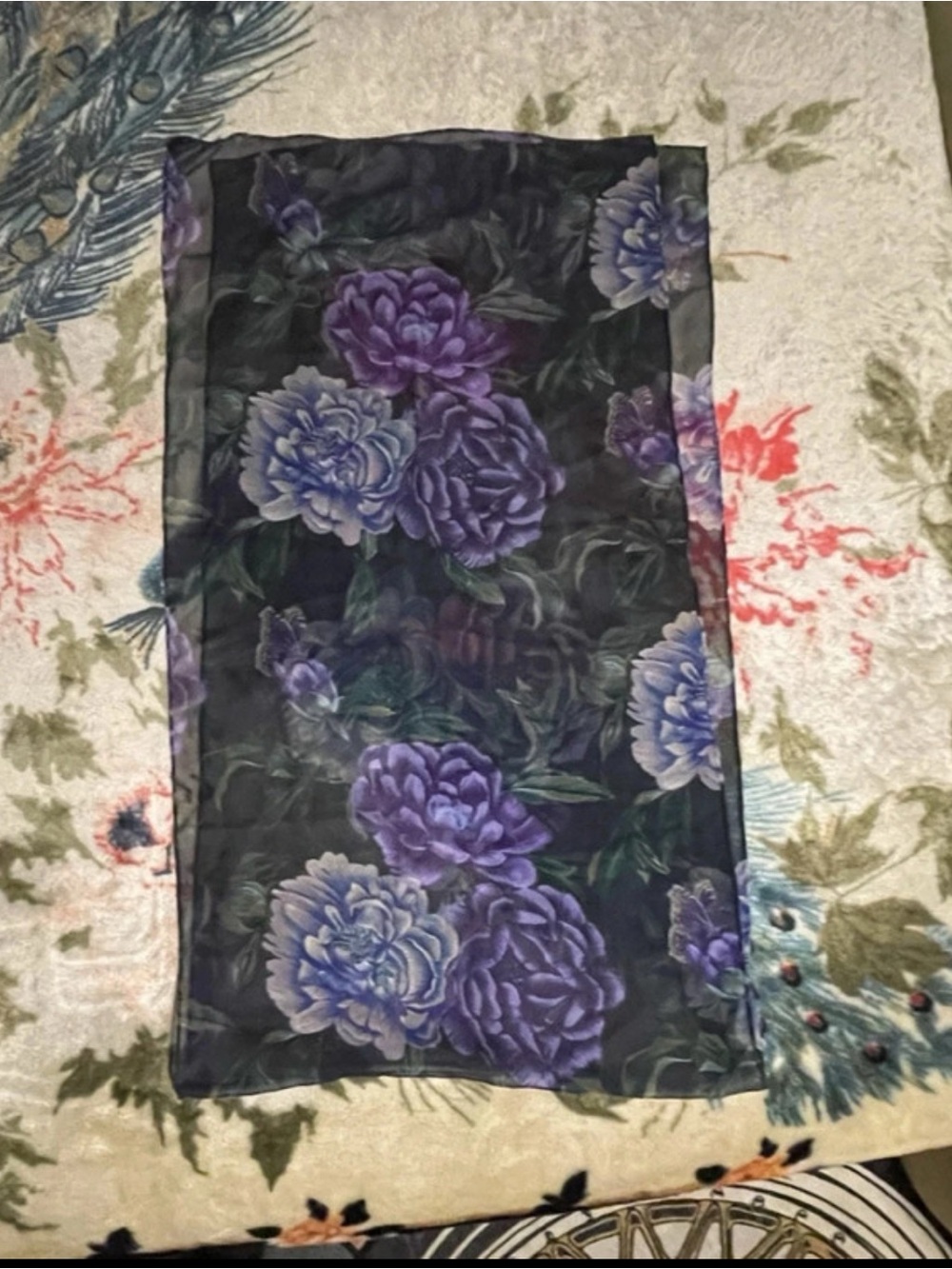 Floral Purple Sheer Scarf - Lightweight Women's Wrap